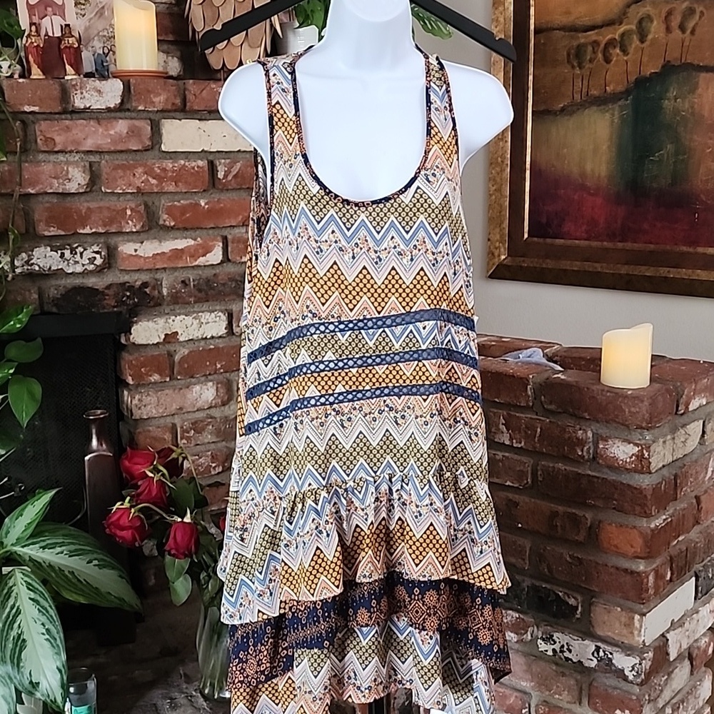 Davi & Dani Boho High Low Ruffle Sundress Asymmetrical Coastal Chic